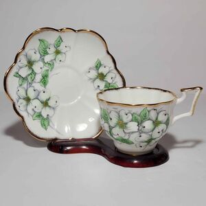 Salisbury Teacup and Saucer B.C. Dogwood White Flowers Vintage
